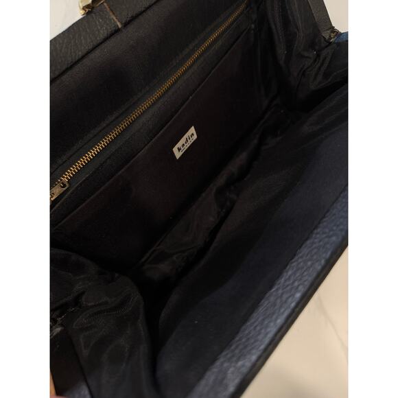 Vintage Carpet Bag Needlepoint Tapestry Structured Satchel Large Floral Black - Picture 8 of 15